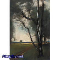 Tranh sơn dầu nước ngoài cây lá rơi